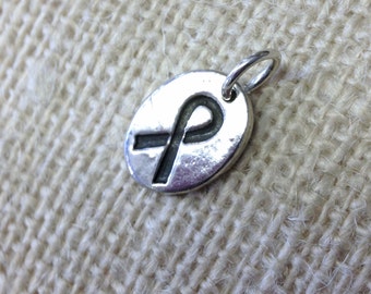 Pure Silver Breast Cancer Ribbon Charm or Pendant