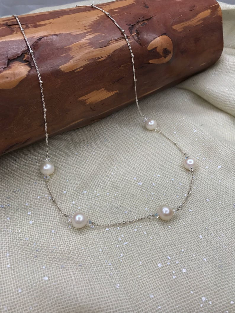 Sterling and Pearl Station Necklace