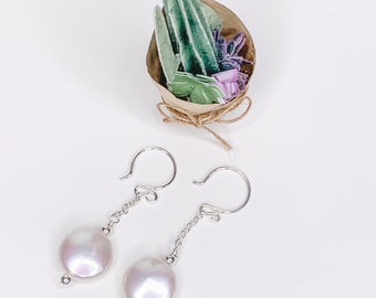 Coin Pearl Earring with Chain