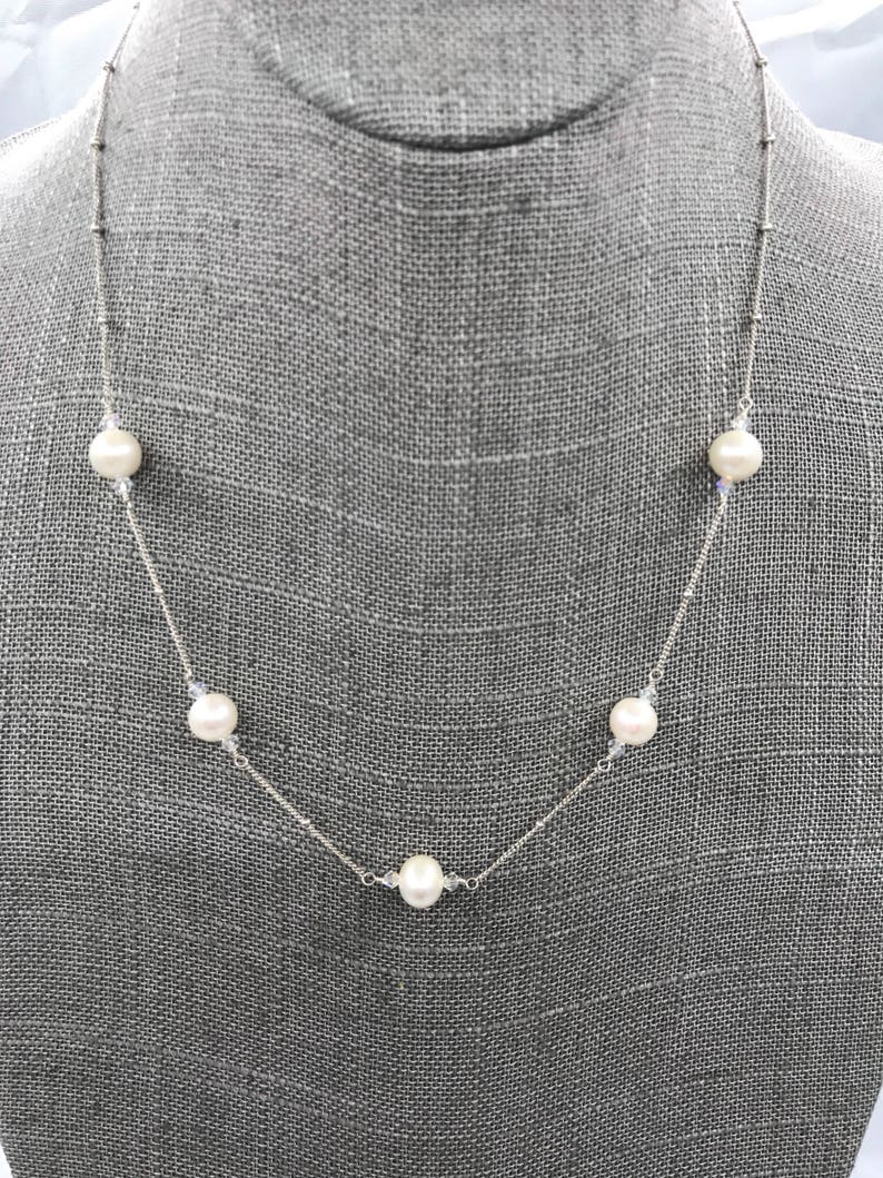 Sterling and Pearl Station Necklace