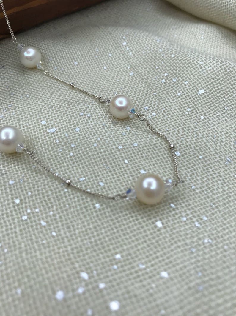 Sterling and Pearl Station Necklace