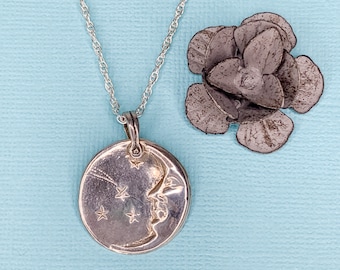 Pure Silver Moon and Stars Pendant
