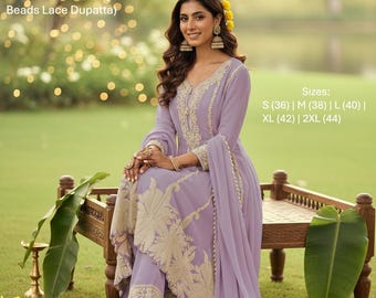 Premium Georgette Short Anarkali Suit Heavy Bead Work Salwar Kameez with Pant Dupatta