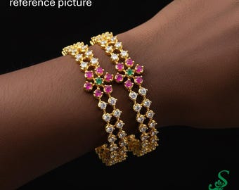 Size 2.4 Ruby Emerald American Diamond Bangle Pair Indian Wedding Jewelry Kangan Set