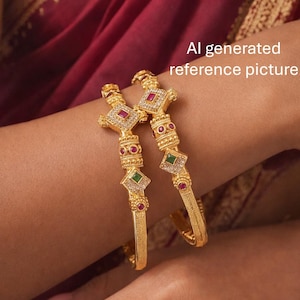 Gold Plated Indian Bridal Bangles, Ruby Emerald CZ Kada Set