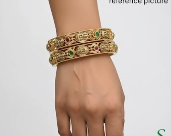 Lakshmi Temple Gold Bangles Size 2.6 2.8 Indian Wedding Kangan Set