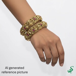 Antique Gold Lakshmi Temple Kada Bangles Ruby Kemp Stone Wedding Jewelry Set Sizes 2.6 2.8