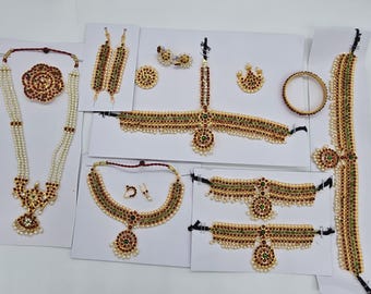 Kids Bharatanatyam Temple Jewelry Set Kemp Stone Arangetram Performance Full Dance Set