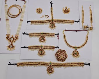 Kemp Stone Kids Bharatanatyam Jewelry Set Junior Arangetram Full Temple Jewelry Set
