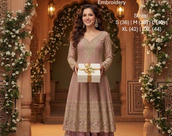 Designer Georgette Sharara Suit Handwork Embroidered Indian Wedding Outfit Ready to Wear