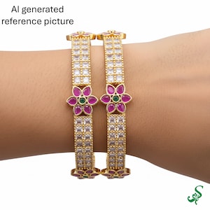 Ruby Emerald Mosaic Square Stone Bangles Gold Plated Floral Kangan Sizes 2.4-2.8