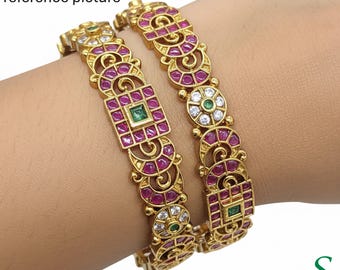 Ruby Emerald American Diamond Gold Plated Bangles Sizes 2.4 2.6 2.8 Indian Kangan Pair