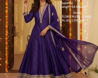 Luxury Jacquard Silk Anarkali Gown with Heavy Embroidered Dupatta Wedding Wear Set