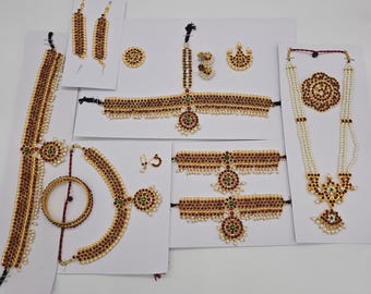 Junior Bharatanatyam Kemp Jewelry Set Arangetram Dance Costume Accessories for Kids