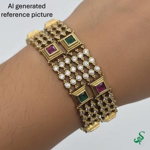 Matte Gold Ruby Emerald Square Stone Bangles Indian Wedding Kangan Set Sizes 2.6 2.8