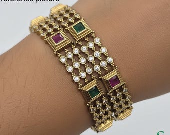Matte Gold Ruby Emerald Square Stone Bangles Indian Wedding Kangan Set Sizes 2.6 2.8