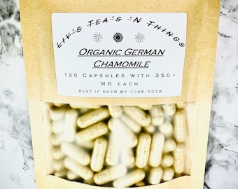 Organic German Chamomile Flower (Matricaria Recutita) Capsules 300+ mg per capsule