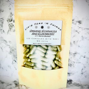 Organic Echinacea Purpurea and Elderberry Supplements 1:1 ratio with 500+ mg/cap