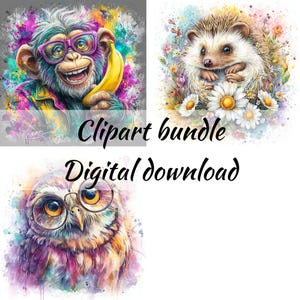 Levendige aquarel dierenillustraties voor sublimatie, knutselen, T-shirtontwerp | Speels en uniek kunstwerk, direct te downloaden