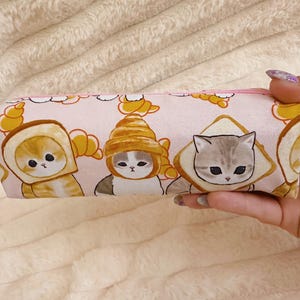 Cat & Croissant Pencil Pouch: Handmade Kawaii Stationery Organizer