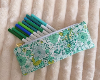 Quilted Floral Pencil Case: Handmade Cotton Zipper Pouch