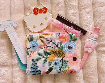 Monedero pequeño acolchado con flores, monedero pequeño con cremallera, tarjetero, monedero, organizador de carteras, bonito monedero floral, regalo para ella.