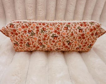 Handmade Kawaii Cottagecore Florals Pencil Pouch: Slim Boxy Stationery Organizer