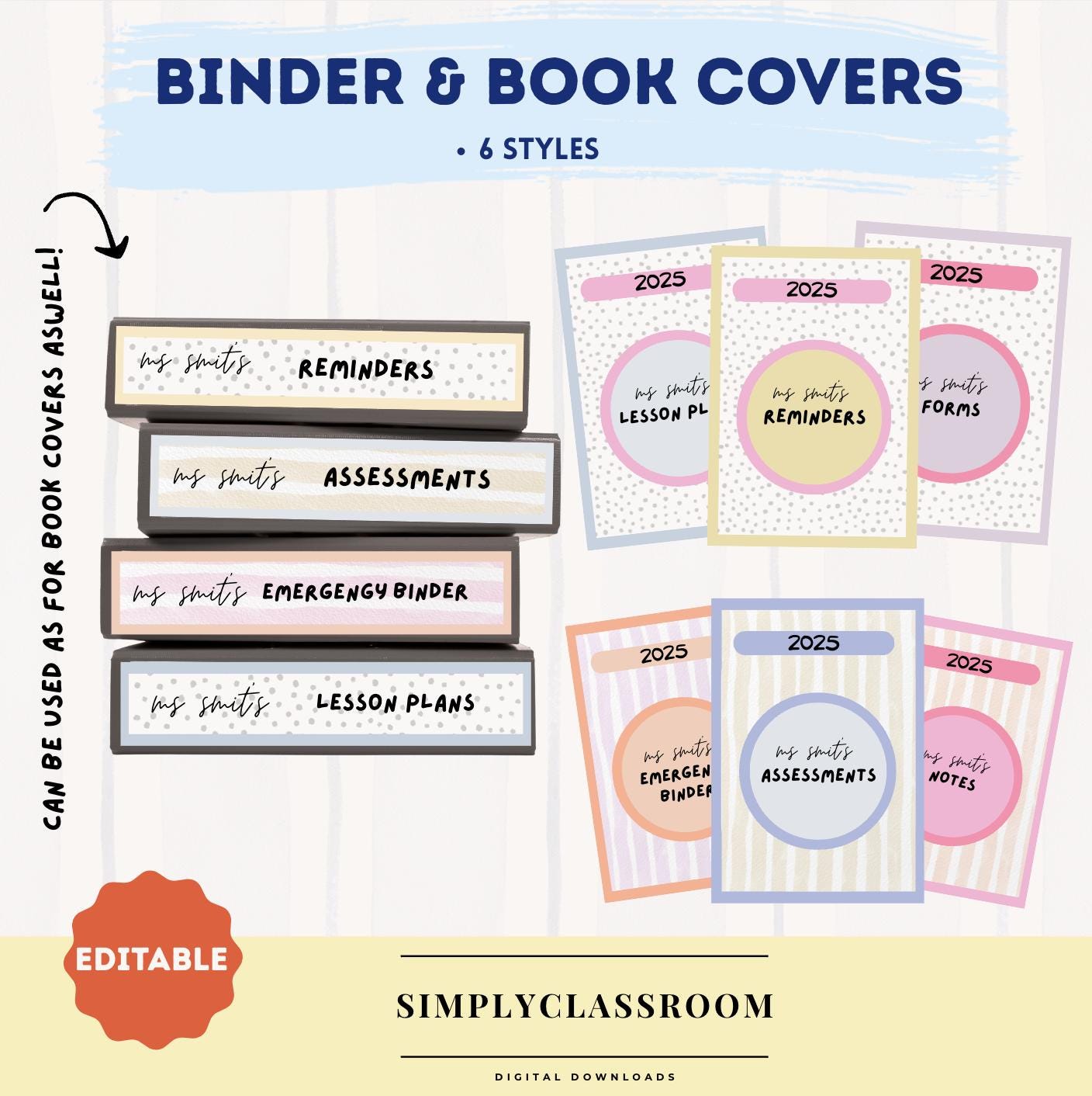 Colorful Classroom Binder Covers: Editable Canva Template (Digital Download A4/8.3x11.7in)