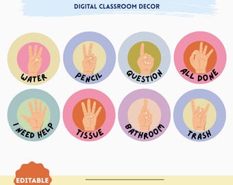 Digital, Downloadable classroom template | Customisable, helpful, learning hand signals | Editable, colorful, school classroom printable