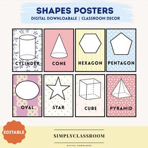 Modèle numérique, téléchargeable, d'affiches de forme | Formes personnalisables, décoratives, d'école imprimables | Affiches modifiables et colorées de décoration de salle de classe