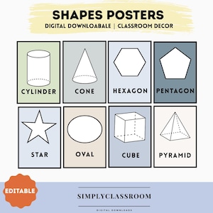 Digital, downloadable, shape posters template |Customisable, decorative, school shapes printable |Editable, colorful classroom decor posters