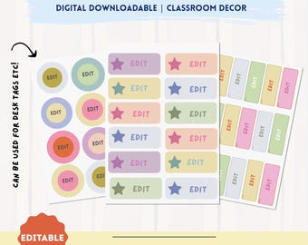 Colorful Classroom Name Tags: Editable School Template (Digital Download)