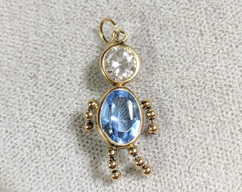 Vintage 14k Gold Aquamarine March Birthstone Charm Little Boy for Mother Grandmother etc. Mothers Day Gift Idea Sweet Little Boy Gold Charm