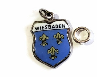 Vintage Wiesbaden Germany Travel Enamel Shield Charm, 800 REU Sterling Silver, Charm for Bracelet or Necklace Pendant Charm B3NWH