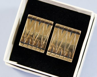 Vintage Manschettenknöpfe, Herren Gold und Schwarz Quadrat Chevron VW Muster, ausgefallene Manschettenknöpfe, Designer SWANK Gold Ton mit schwarzen Akzenten +