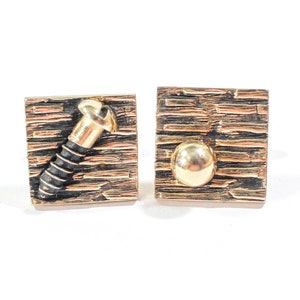 Vintage Screwball Cufflinks, SWANK Gold Tone Square Cufflinks, One has a Screw/Ball, Fun Whimsical Gift for Him, Dad, Prankster, Graduate