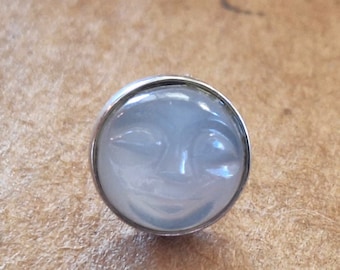 Vintage Single 14k White Gold Man in the Moon Moonstone Stud Earring, 10mm Moonstone Earring, Mismatched Unmatched Earrings  JFLM9