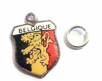 Vintage Belgique (Belgium in French) Shield Travel Charm for Bracelet, Signed 800 REU, Colorful Enamel European Souvenir Keepsake Memento