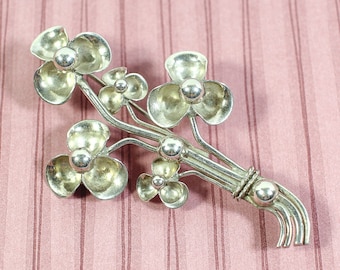 d271 Vintage Sterling Silver Three Petal Flower Unisex Brooch Pin Sandor 925
