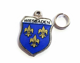 Vintage Travel Enamel Shield Charm Wiesbaden Germany , 800 REU Silver, Charm for Bracelet or Necklace Pendant Charm (2of2)