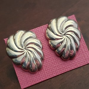 Vintage Sterling Swirly Earrings with Posts, Vortex Earrings, Swirls, Scalloped Edges, Pinwheel, Large Silver Studs