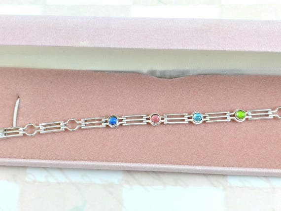 Italian Sterling Silver Bracelet with Colorful Gl… - image 8