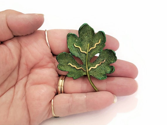 Vintage BSK Leaf Shaped Brooch, Repurposed Upcycl… - image 5