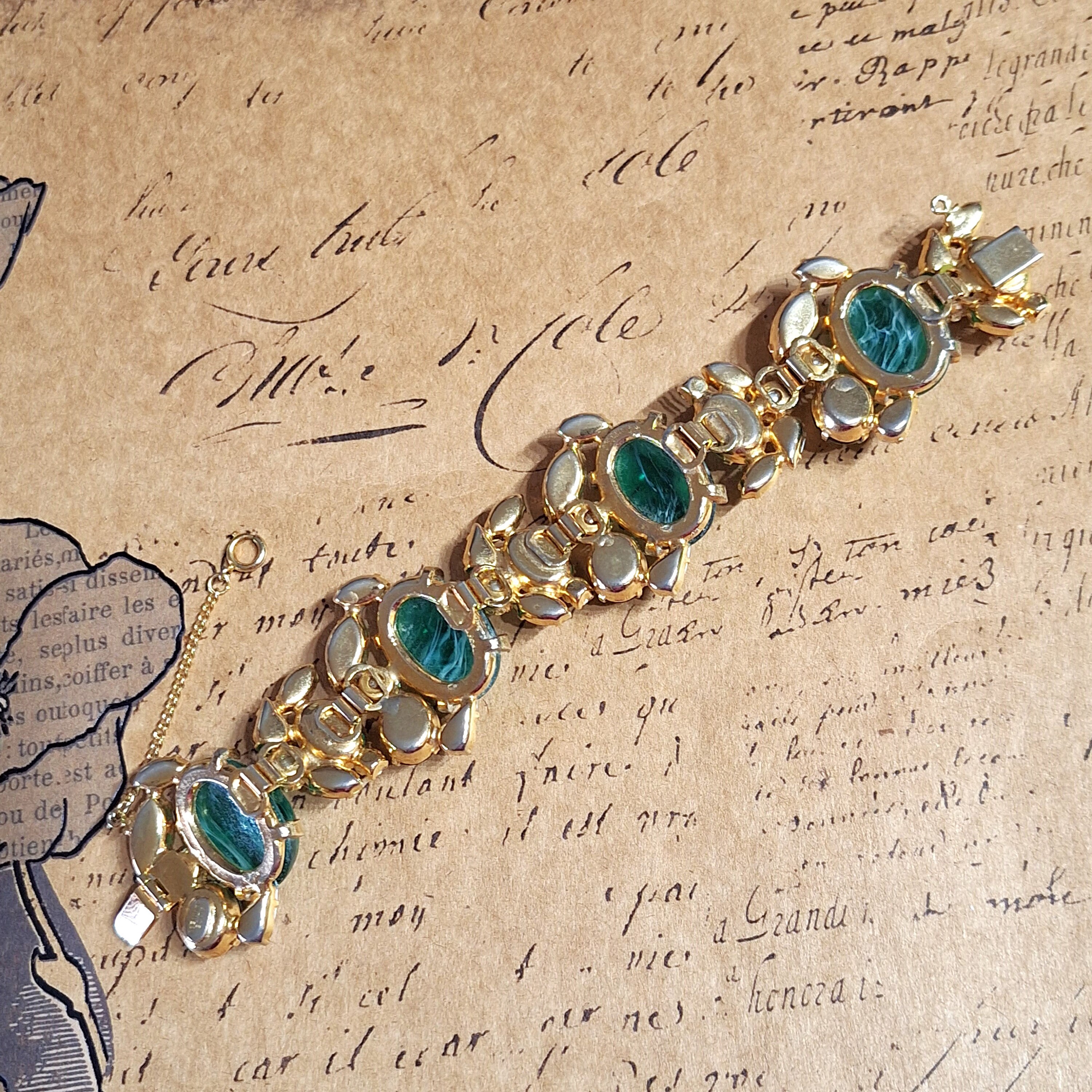Vintage Alice Caviness Art Glass Rhinestone Bracelet, Chunky