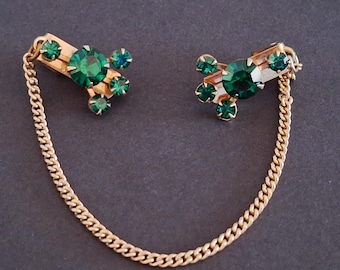 Broche Barrette Ancienne – Strass Vert émeraude Et Métal Argenté – Style Empire