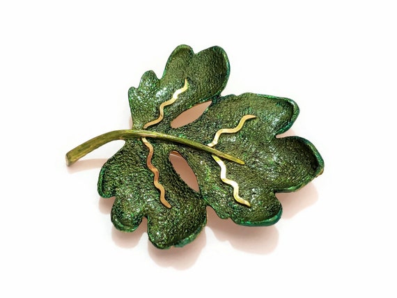 Vintage BSK Leaf Shaped Brooch, Repurposed Upcycl… - image 9