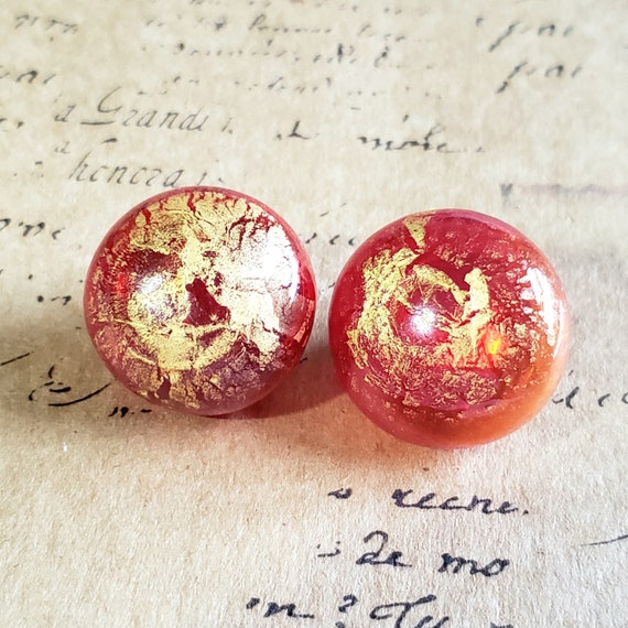 Vintage Red and Gold Italian Blown Glass Clip On … - image 2