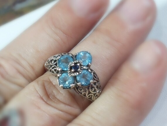 Vintage Sterling Silver Ring with Four Aquamarine… - image 2