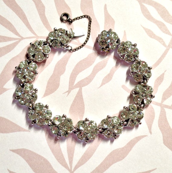 Vintage Signed Bogoff Clear Rhinestone Bracelet, … - image 10