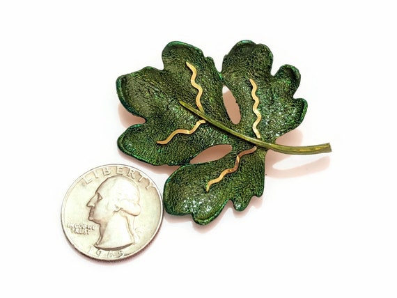 Vintage BSK Leaf Shaped Brooch, Repurposed Upcycl… - image 6